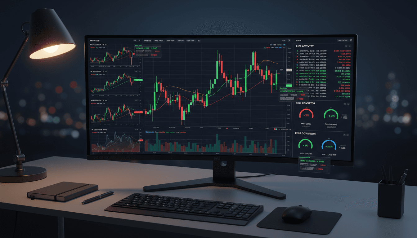 Desktop trading automation interface with real-time market data and trade monitoring