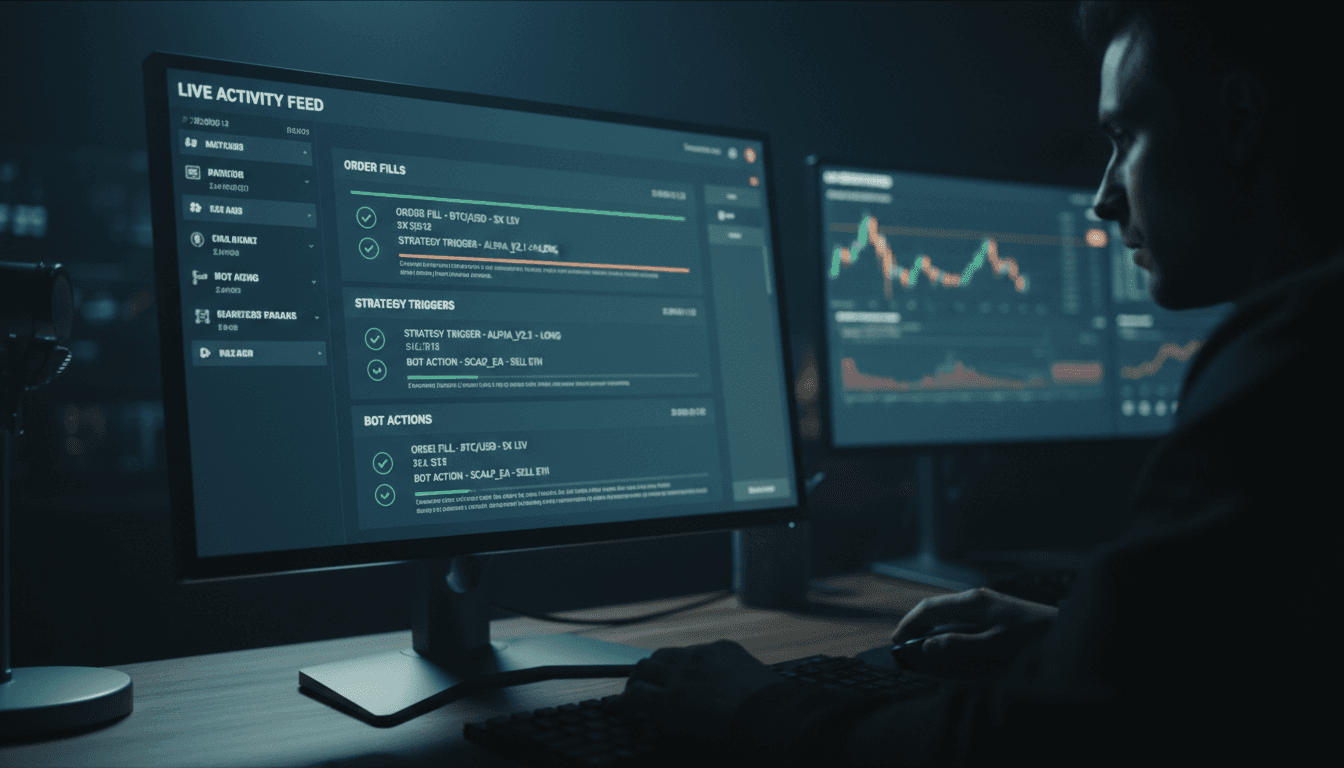 Live Activity Monitoring dashboard showing real-time trade execution feed