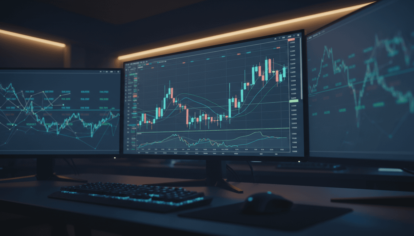 Real-time market analysis and trading signals on multiple monitors