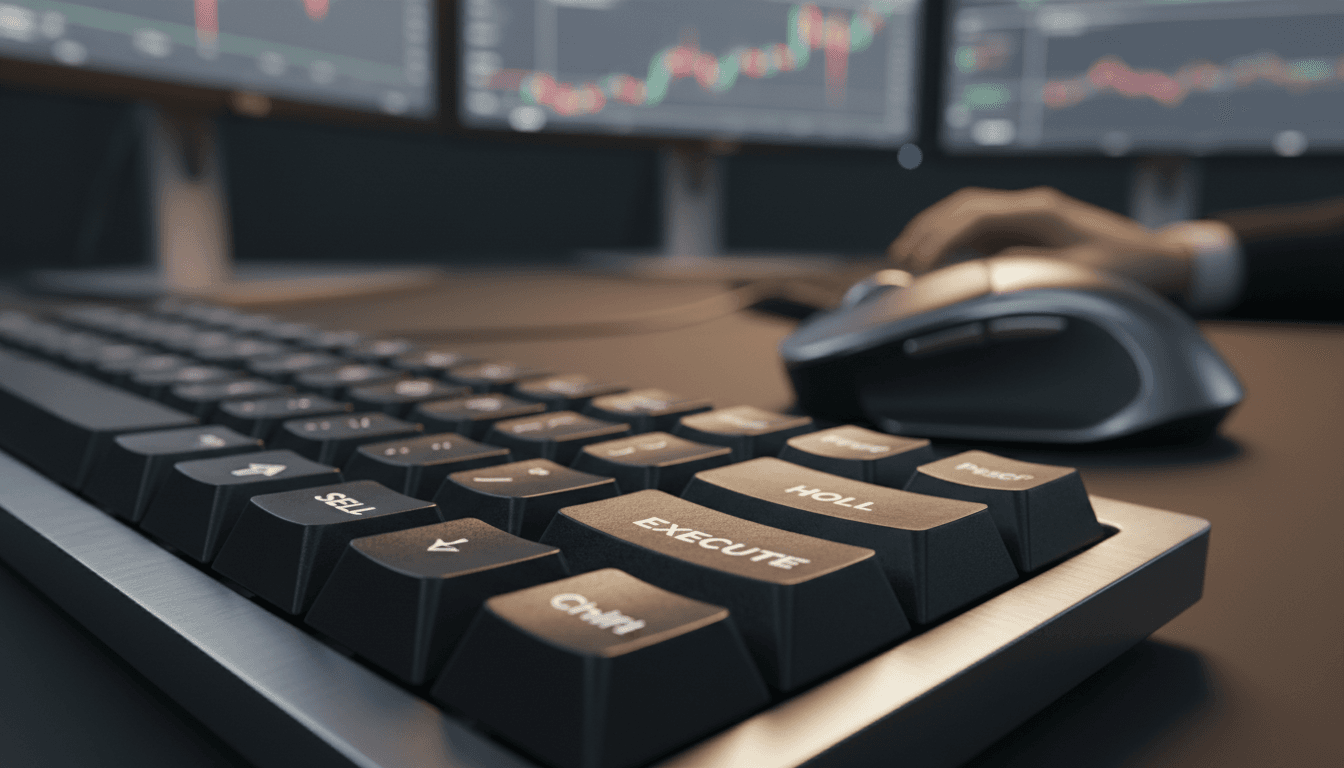 Close-up of trading workspace keyboard and mouse setup